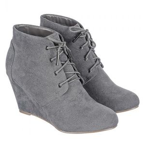 Grey Lace-Up Wedge Boots